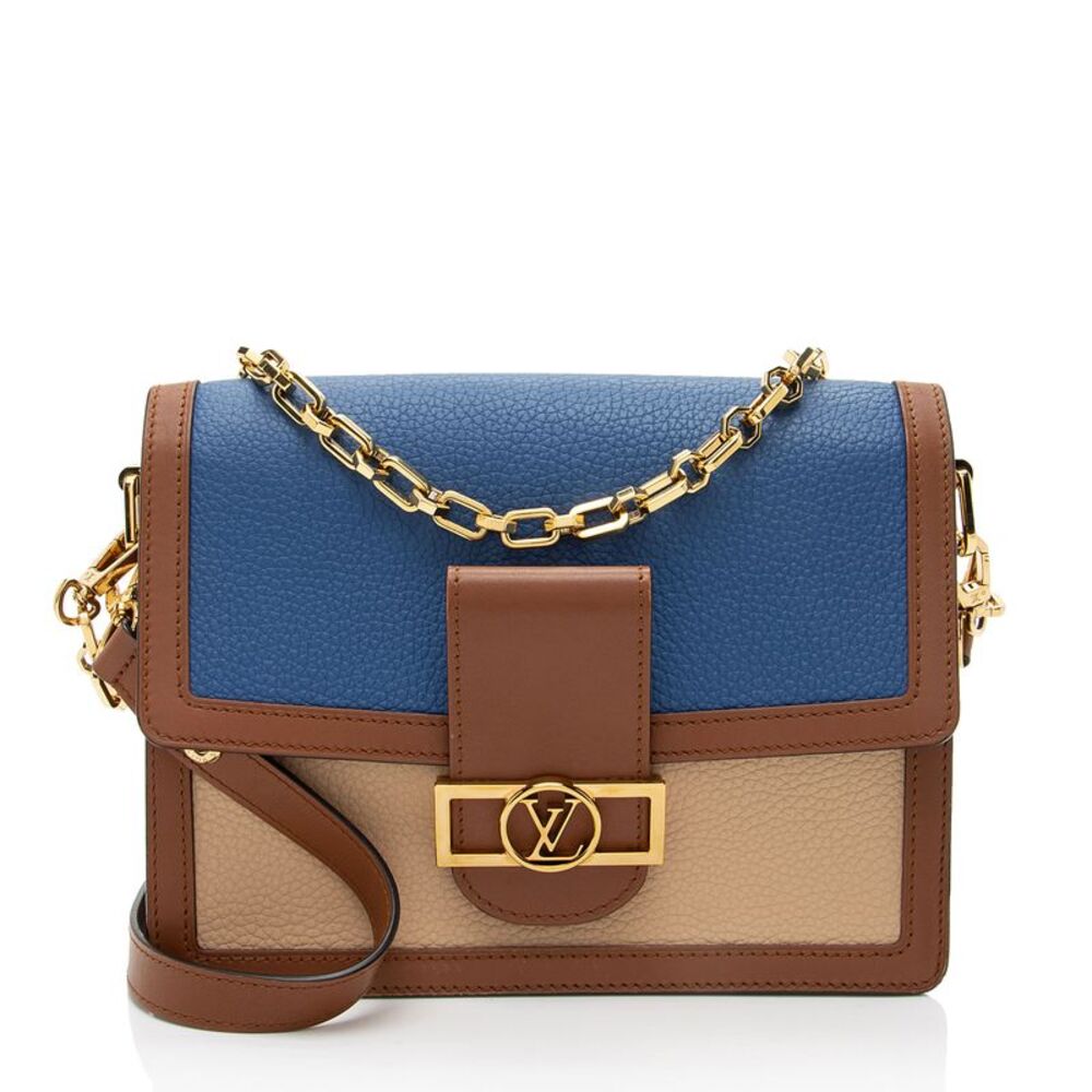 Louis Vuitton Dauphine Blue Tan Brown Leather Chain Shoulder Bag with chain